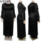 Plus Size Dress Amazon autumn and winter popular pleated round neck long dress long sleeve