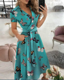 Fashionable Long Sleeved V-Neck Printed Dress