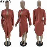 Fashion dress for women wholesale washed cotton solid color multicolor dress