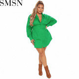 Plus Size Dress wholesale solid color autumn long sleeve long shirt dress