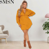 Plus Size Dress wholesale solid color autumn long sleeve long shirt dress