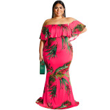 Plus Size Dress 2022 Summer Sunflowers Leaf Printed Sexy Tight Dress