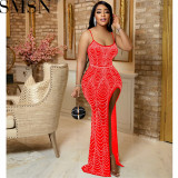 Casual Dress fashion solid color strap irregular rhinestone dress for women