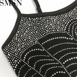 Casual Dress fashion solid color strap irregular rhinestone dress for women