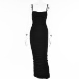 Feminine Open Back Tight Waist Strap Long Dress