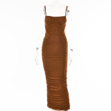 Feminine Open Back Tight Waist Strap Long Dress
