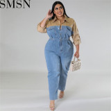 Plus Size Dress European and American wholesale supply denim contrast color dress