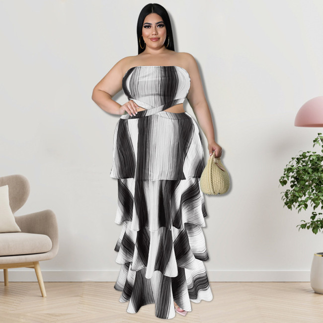 Plus Size Dress Wholesale Tube Top Vertical Bar Large Swing Dress