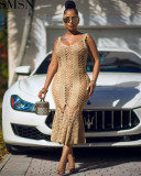 Fashion women dress Amazon Ins Style Sexy Cutout Strap Blouse Hand Crochet Knitted Dress