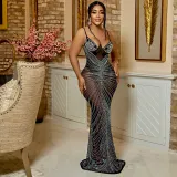 Sexy Mesh Hot Diamond Nightclub Strap Dress