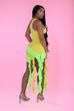 Women'S Summer Patchwork Tassel Sloping Shoulder Dress