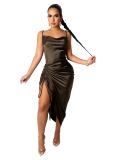 Plus Size Dress 2022 Amazon European and American Summer Solid Color Sexy Dress