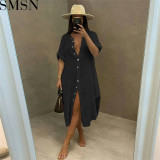 Fashion dress for women wholesale washed cotton solid color multicolor dress