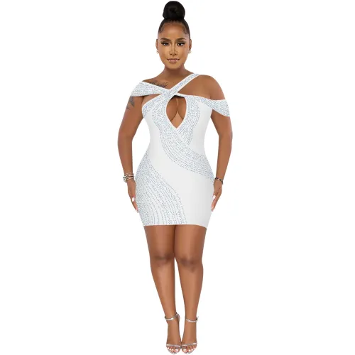 Prom Dresses 2022 fashion sexy nightclub hot rhinestone hollow midi dress