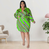 Plus Size Dress Wholesale Supply Autumn Long Sleeve Diagonal Striped Shirt Women Dress