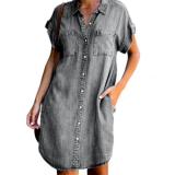 Short Sleeve Slim Denim Midi Dress