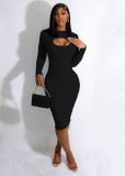Plus size dress 2022 autumn European and American ins fashion knitting sunken Stripe slim fit hollow dress