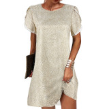 Casual Dress 2022 summer round neck short sleeve loose lace edge ladies floral dress