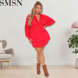 Plus Size Dress wholesale solid color autumn long sleeve long shirt dress