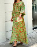 Casual Dress summer New loose plus size print long sleeved top high waist long dress