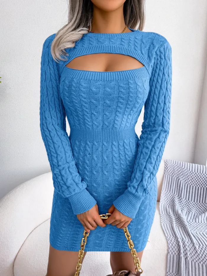 Plus Size Dress 2022 autumn and winter sexy hollow twist waist hip skirt woolen Dress
