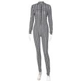 Women clothing 2120 autumn fashion print slimming plaid sports yoga one piece wholesale jumpsuits