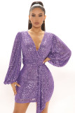 Plus Size Dress cross border sequin dress sequined V neck long sleeve nightclub sexy dress