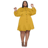 Plus Size Dress Amazon Autumn and Winter New Solid Colored Lapel Fashion Sexy Big Swing Dress Large Size Women Dress