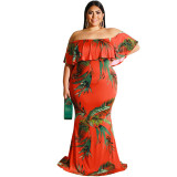 Plus Size Dress 2022 Summer Sunflowers Leaf Printed Sexy Tight Dress