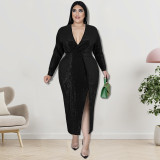 Plus Size Dress fall women clothing wholesale Velvet Bottom embroidered sequined dress