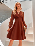 Plus Size Dress 2022 autumn and winter New V neck fashion European and American jacquard dress