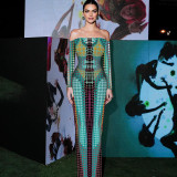 Women'S Characteristic False One-Word Neck Splicing Long-Sleeved Slim-Fit Swing Skirt Dress