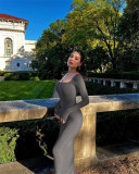 Women Clothing Dress sexy dress Women U-neck ribbed dress