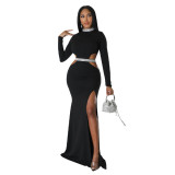 Boutique fashion side split bodycon dress ladies sexy elegance hollow out evening dress