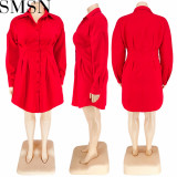 Plus Size Dress wholesale solid color autumn long sleeve long shirt dress