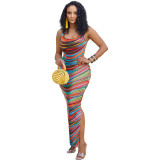 New Sleeveless Colorful Printed Split Dress