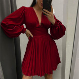Plus Size Dress Amazon New Autumn and Winter Long Sleeve Pleated Satin Satin A  line High Waist Dress