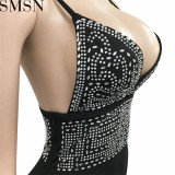 Fashion women dress Amazon new night club style rhinestone sexy strap irregular long dress