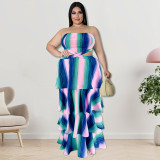 Plus Size Dress Wholesale Tube Top Vertical Bar Large Swing Dress