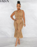 Fashion women dress Amazon Ins Style Sexy Cutout Strap Blouse Hand Crochet Knitted Dress