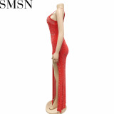 Casual Dress fashion solid color strap irregular rhinestone dress for women