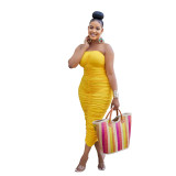 Solid Color Sleeveless Pleated Bra Long Dress