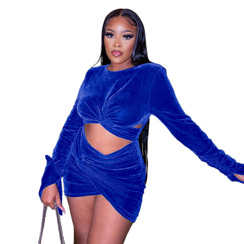 Plus Size Dress Amazon new product autumn and winter round neck hollow bell sleeve sexy irregular dress