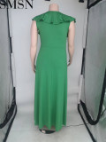 Casual Dress Amazon fashion pure color ruffles plus size dress