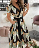 Fashionable Long Sleeved V-Neck Printed Dress