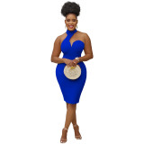 Plus Size Dress fashion pure color halter wrapped chest sleeveless cold shoulder dress