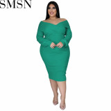 Plus Size Dress V neck solid color midi dress sexy dress wish hot sale