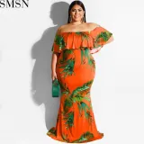 Plus Size Dress 2022 Summer Sunflowers Leaf Printed Sexy Tight Dress