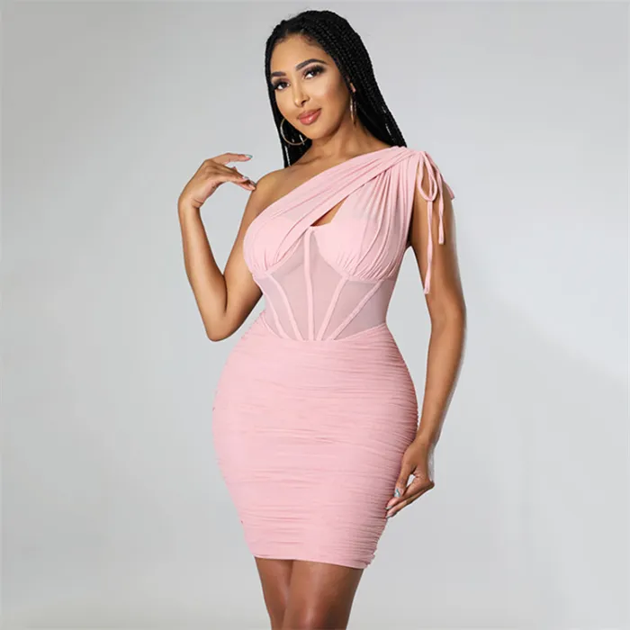 Casual Dress Mesh See Through Skinny Club Wear Summer Women Plus Size Dress