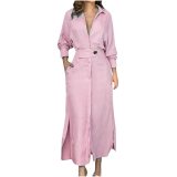 Solid Color Shirt Collar Dress Long Sleeved Long Skirt